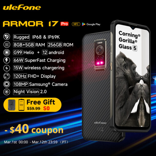 Ulefone Armor 17 Pro Smartphone robusto visione notturna 8GB 256GB Helio G99 4G telefoni cellulari 120Hz 108MP Android 12 NFC Global