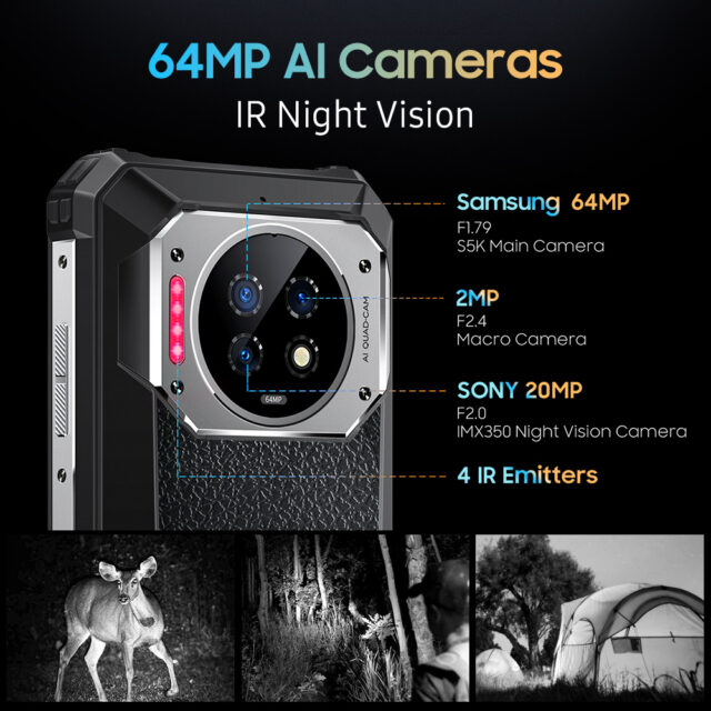 Oukitel WP19 Smartphone robusto per visione notturna, telefono cellulare, telefono cellulare, 21000 mAh, 8 GB, 256 GB, fotocamera 64M, 90 Hz Helio G95