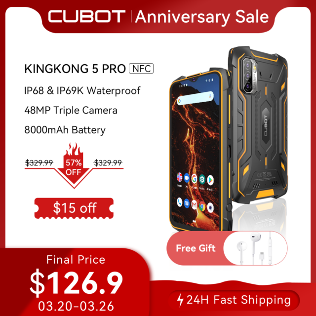 Cubot KingKong 5 Pro Rugged Smartphone 2021 Telefono Resistente IP68/IP69K Impermeabile Antiurto 4+64GB Espandibili Big Batteria 8000mAh 48MP Tripla Fotocamera Global 4G Dual SIM,NFC,GPS, Android 11 OTG cellulare