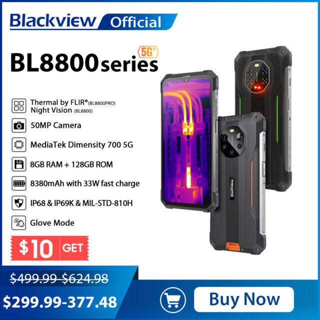 Blackview BL8800 Night Vision & BL8800 Pro 5G Rugged Phone Thermal Imaging Camera FLIR®Smartphone 6.58 "8GB + 128GB cellulare