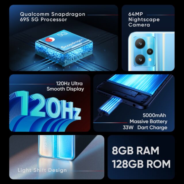 Versione globale realme 9 pro 5G cellulare 8GB RAM 128GB ROM smartphone 6.6 pollici FHD + Display 120Hz Qualcomm Snapdragon 695 5G