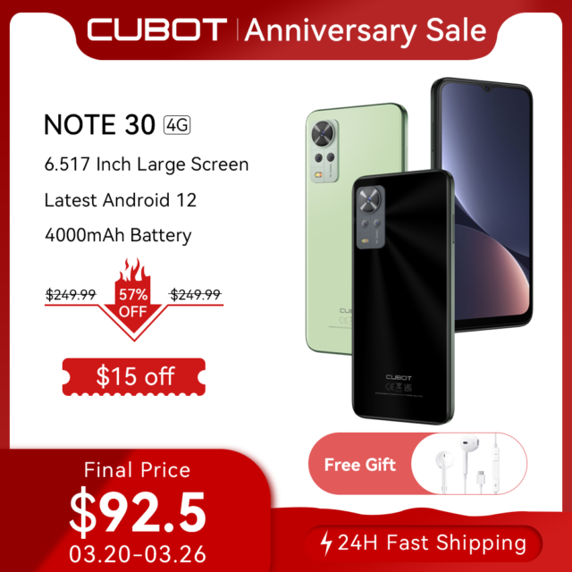 Cubot Note 30, 4G telefoni cellulari in offerta, Smartphone Android 12, Octa-core, 4 GB+64 GB (256 GB estesi), Schermo da 6.517 pollici, 4000 mAh, 20 MP, Dual SIM, telefono smartphone 2022, Face ID, Galileo. GPS, OTG