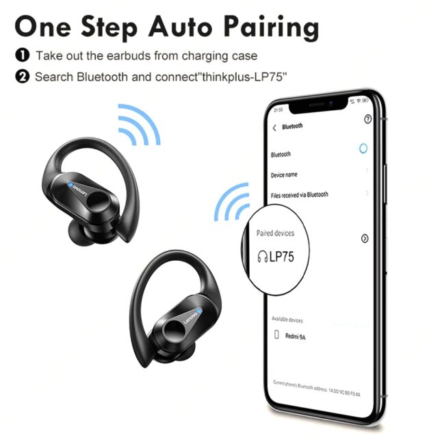 Auricolari Lenovo LP75 TWS 5.3 cuffie sportive Wireless Bluetooth Display digitale a LED auricolari Stereo con riduzione del rumore HiFi