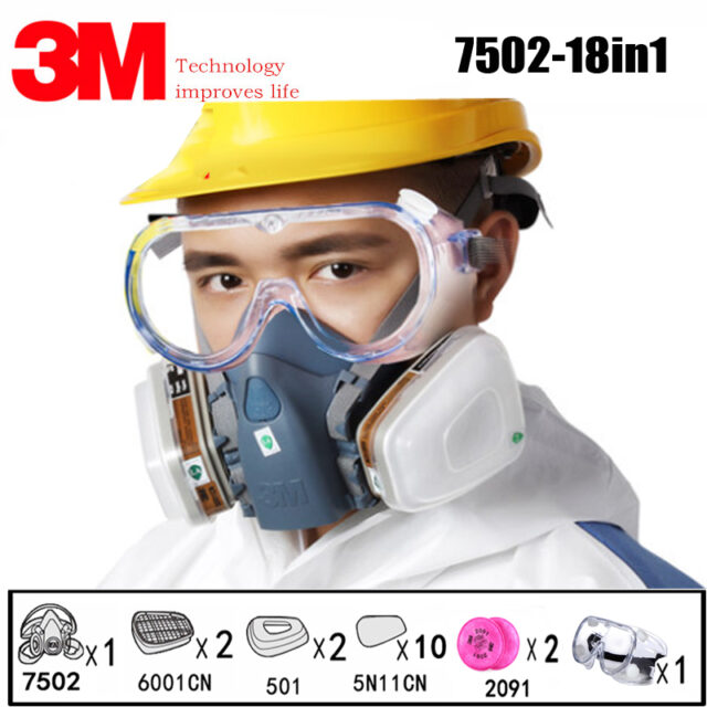 18 in 1 3M 7502 maschera antigas per respiratore di sicurezza a mezza faccia con occhiali 3M 1621 verniciatura a spruzzo industria maschera antipolvere