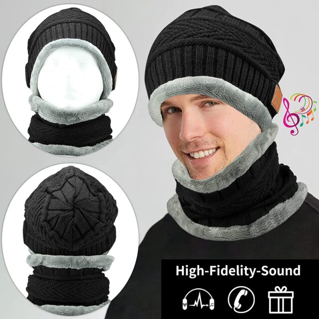 Bluetooth V5.0 2 in1 Beanie Hat con sciarpa, Winter Warm Musical Beanie Hat con sciarpa per chiamate in vivavoce Sport all'aria aperta Cap regali