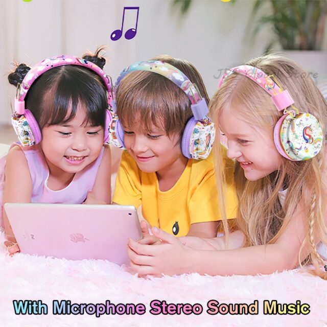 Cuffie Wireless con microfono Rainbow Unicorn Kids Girls Stereo Music Helmet Headset Gamer TF Card per telefono cuffie per bambini